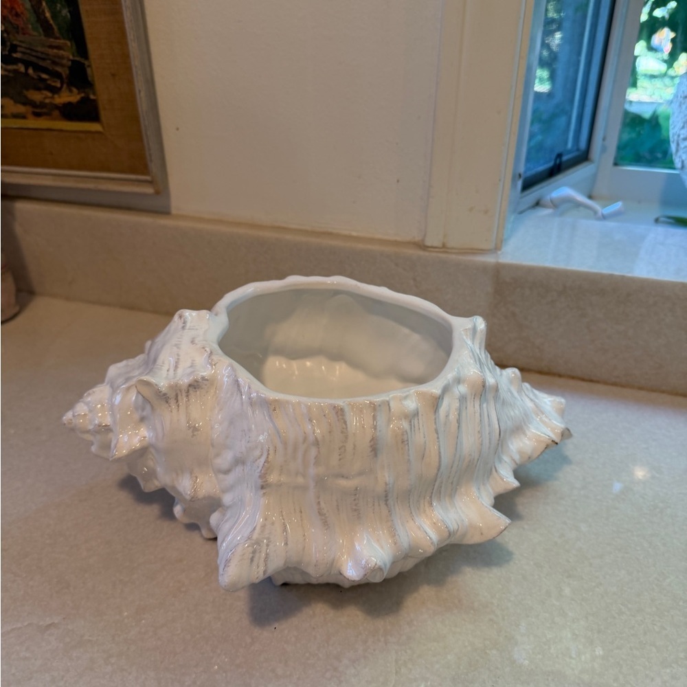 Large Vintage coastal conch shell planter MCM